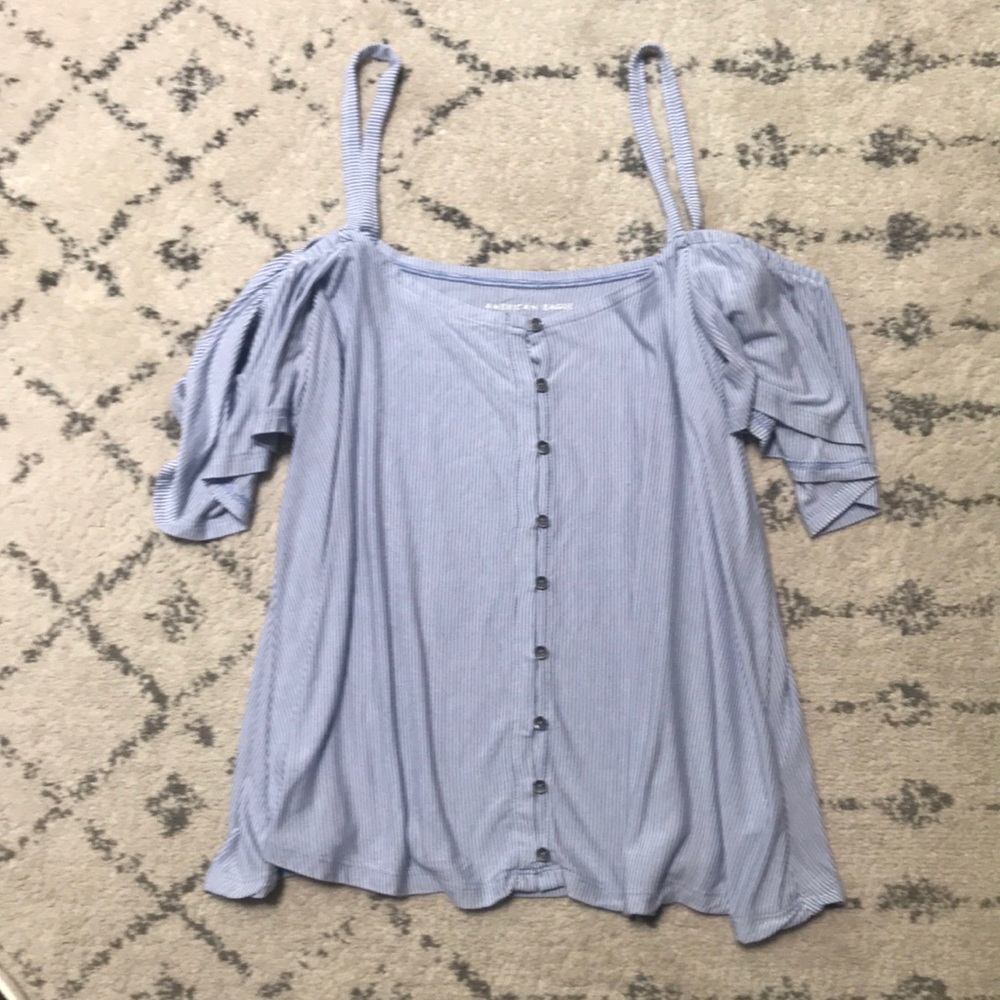 American Eagle Size Med Button Down Flutter Sleeve - image 1